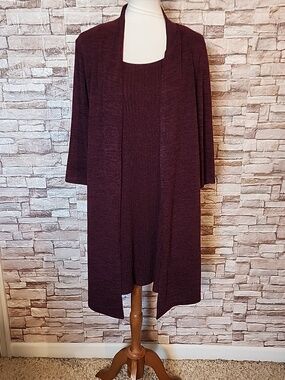 Connected  Apparel Dark Purple  Open Cardigan With Dress